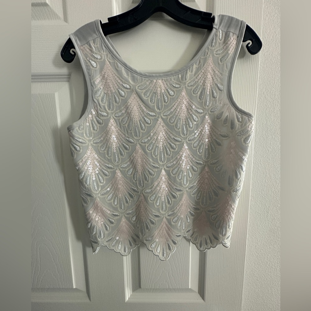 Paper crane Scalloped Sequin Crop Top